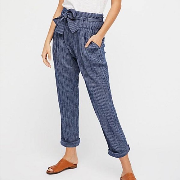 Free People Pants - Free people blue stripe tie waist pant 0